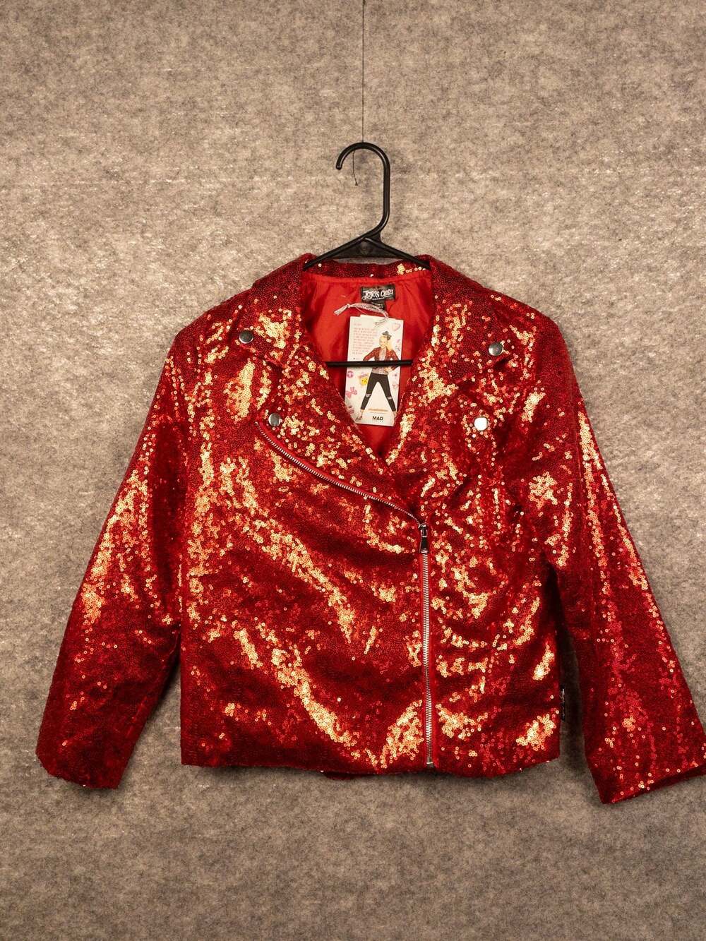 JoJo's Closet Girls Holiday Collection Red Sequin Moto Jacket Size 10/12 (L)